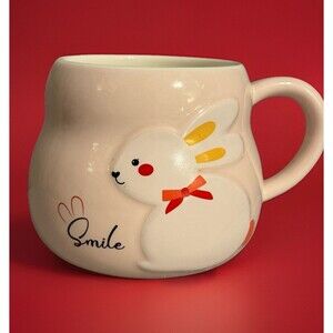 Cute White Rabbit “Smile” Pink Ceramic 15oz Mug